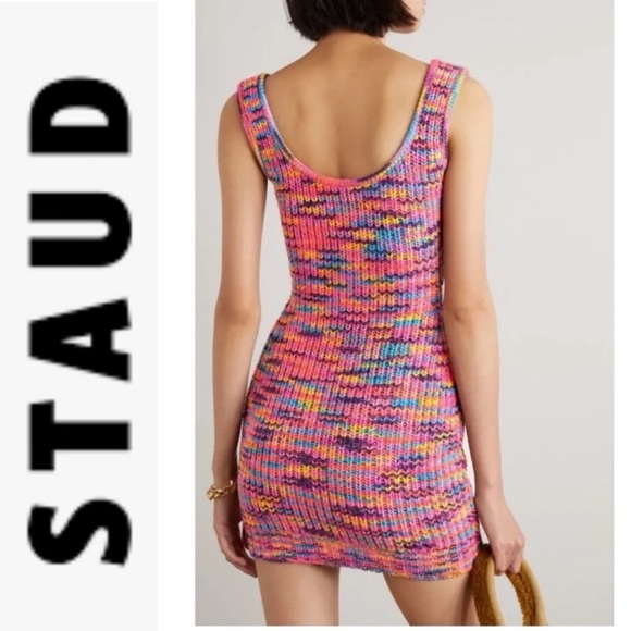 Last Chance NWT STAUD Mini Gardenia Knit Dress in Sunset L - Picture 4 of 15